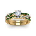 Thumbnail 15 - round-cut-simple-diamond-twisted-vine-bridal-ring-sets-with-emerald-in-14K-yellow-gold-FD8233ROGEMGR-NL-YG
