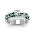 Thumbnail 107 - round-cut-simple-diamond-twisted-vine-bridal-ring-sets-with-emerald-in-950-Platinum-FD8233ROGEMGR-NL-WG