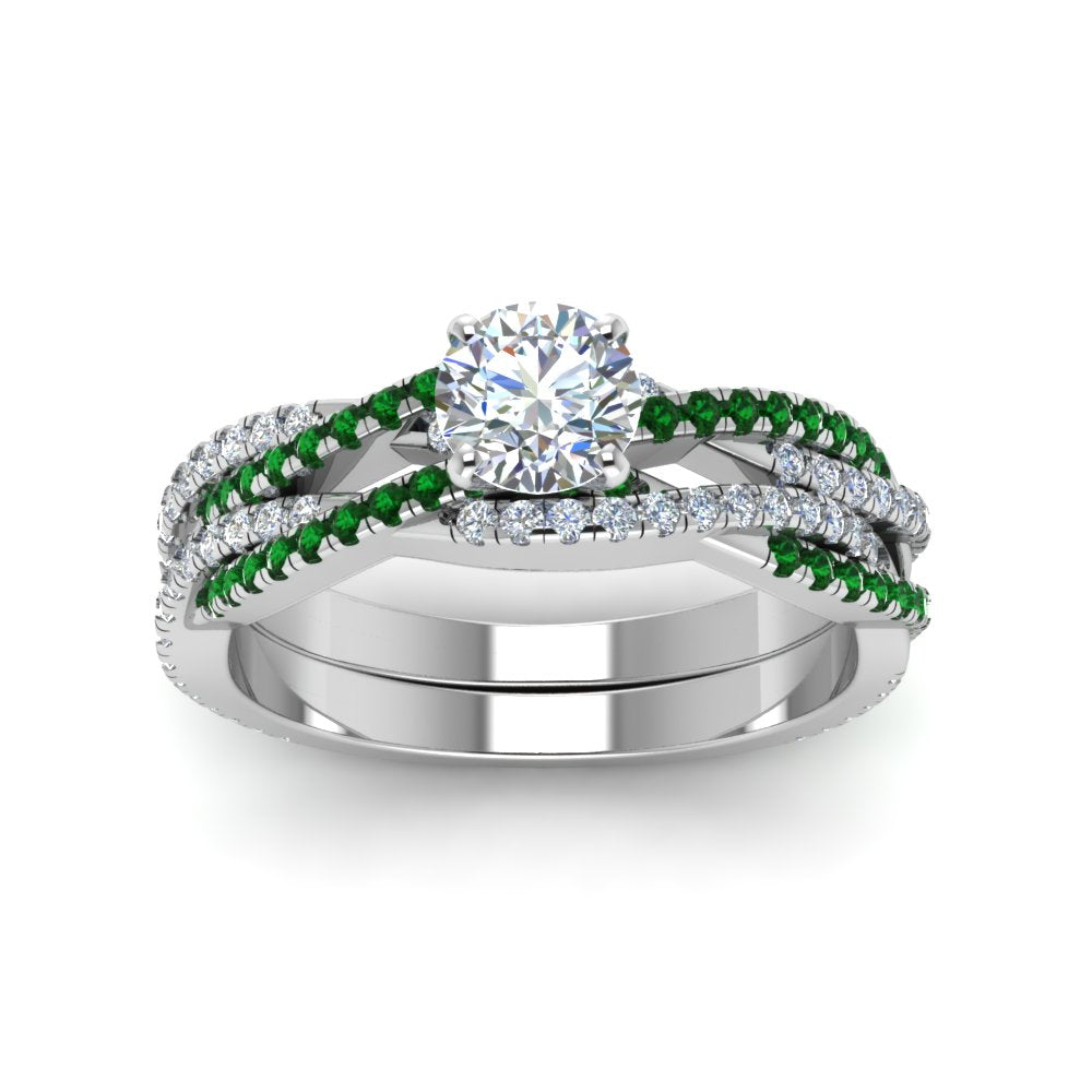 round-cut-simple-diamond-twisted-vine-bridal-ring-sets-with-emerald-in-950-Platinum-FD8233ROGEMGR-NL-WG