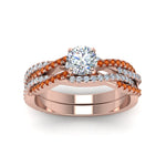 Load image into Gallery viewer, round-cut-simple-diamond-twisted-vine-bridal-ring-sets-with-orange-sapphire-in-14K-rose-gold-FD8233ROGSAOR-NL-RG
