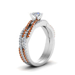 Load image into Gallery viewer, round-cut-simple-diamond-twisted-vine-bridal-ring-sets-with-orange-sapphire-in-14K-white-gold-FD8233ROGSAOR-NL-WG
