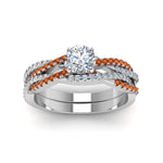 Load image into Gallery viewer, round-cut-simple-diamond-twisted-vine-bridal-ring-sets-with-orange-sapphire-in-950-Platinum-FD8233ROGSAOR-NL-WG
