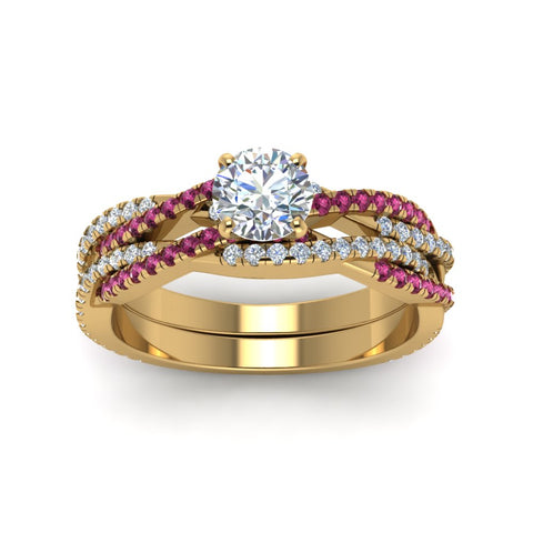 round-cut-simple-diamond-twisted-vine-bridal-ring-sets-with-pink-sapphire-in-14K-yellow-gold-FD8233ROGSADRPI-NL-YG