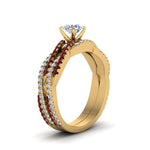 Load image into Gallery viewer, round-cut-simple-diamond-twisted-vine-bridal-ring-sets-with-ruby-in-14K-yellow-gold-FD8233ROGRUDR-NL-YG
