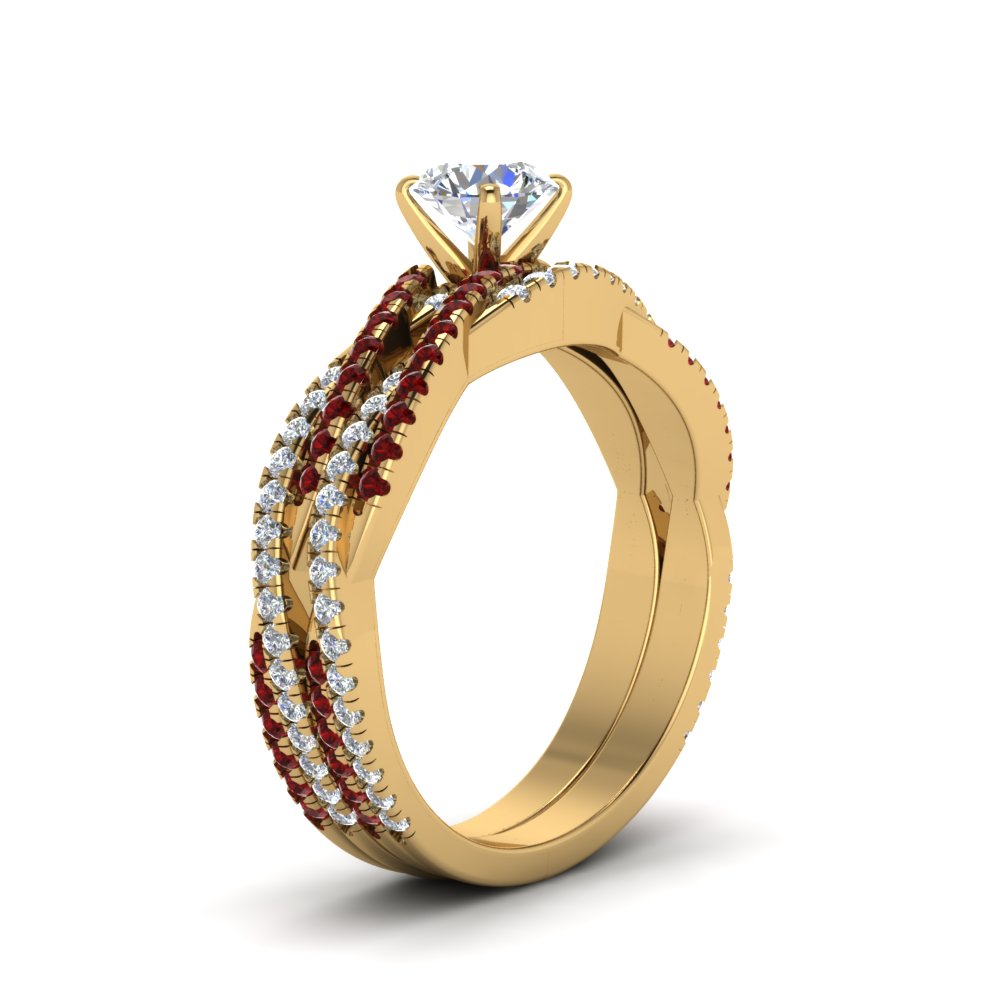 round-cut-simple-diamond-twisted-vine-bridal-ring-sets-with-ruby-in-14K-yellow-gold-FD8233ROGRUDR-NL-YG