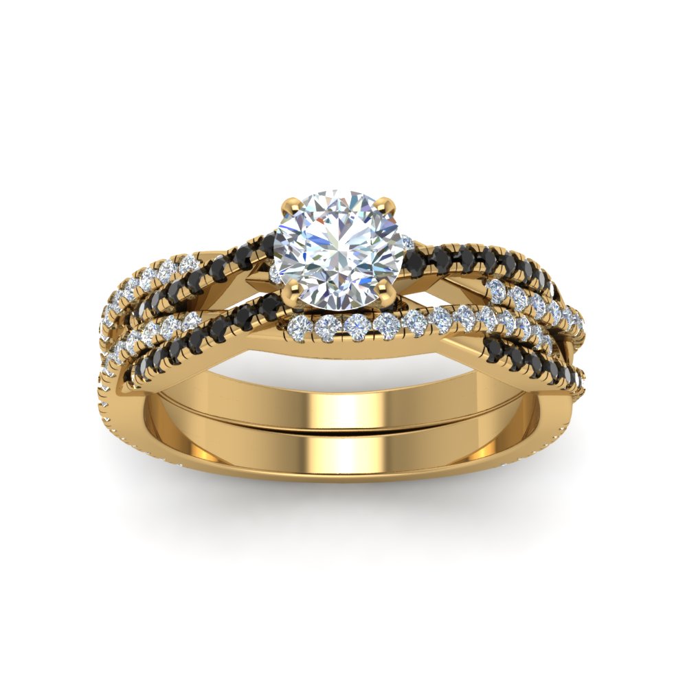 round-cut-simple-twisted-vine-bridal-ring-sets-with-black-diamond-in-14K-yellow-gold-FD8233ROGBLACK-NL-YG