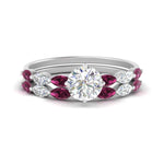 Load image into Gallery viewer, round-cut-single-prong-marquise-pink-sapphire-engagement-ring-and-band-in-FD9939ROGSADRPI-NL-WG

