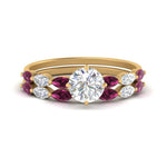 Load image into Gallery viewer, round-cut-single-prong-marquise-pink-sapphire-engagement-ring-and-band-in-FD9939ROGSADRPI-NL-YG
