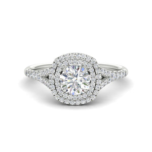 Lab Grown Round Cut Double Cushion Frame Engagement Ring