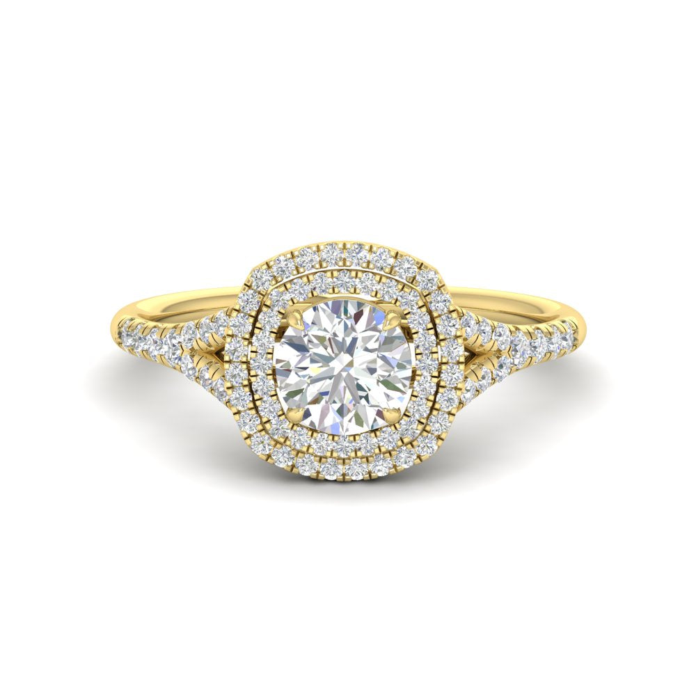 Split Band Double Halo Engagement Ring