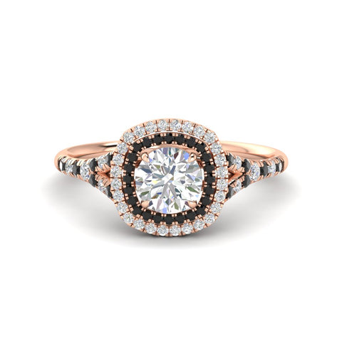 round-cut-spalit-band-double-halo-diamond-engagement-ring-with-black-diamond-in-FD11142RORGBLACKANGLE3-NL-RG