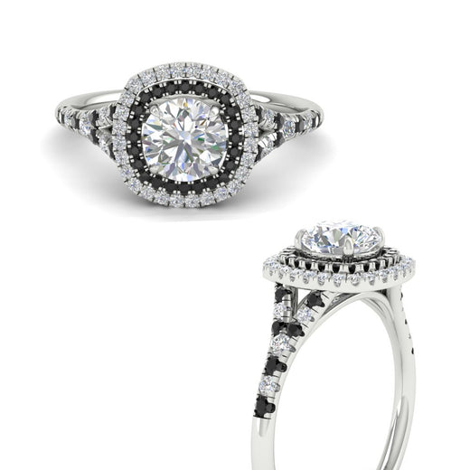round-cut-spalit-band-double-halo-diamond-engagement-ring-with-black-diamond-in-FD11142RORGBLACKANGLE3-NL-WG