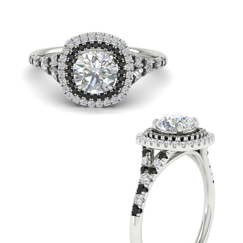 round-cut-spalit-band-double-halo-diamond-engagement-ring-with-black-diamond-in-FD11142RORGBLACKANGLE3-NL-WG