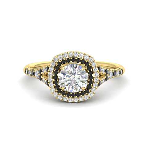 round-cut-spalit-band-double-halo-diamond-engagement-ring-with-black-diamond-in-FD11142RORGBLACKANGLE3-NL-YG