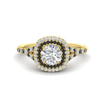 Load image into Gallery viewer, round-cut-spalit-band-double-halo-diamond-engagement-ring-with-black-diamond-in-FD11142RORGBLACKANGLE3-NL-YG
