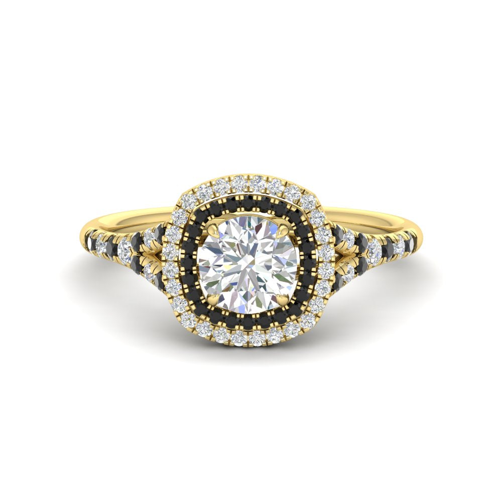 round-cut-spalit-band-double-halo-diamond-engagement-ring-with-black-diamond-in-FD11142RORGBLACKANGLE3-NL-YG
