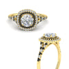Load image into Gallery viewer, round-cut-spalit-band-double-halo-diamond-engagement-ring-with-black-diamond-in-FD11142RORGBLACKANGLE3-NL-YG