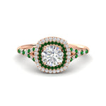 Load image into Gallery viewer, round-cut-spalit-band-double-halo-diamond-engagement-ring-with-emerald-in-FD11142RORGEMGRANGLE3-NL-RG
