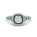 Load image into Gallery viewer, round-cut-spalit-band-double-halo-diamond-engagement-ring-with-emerald-in-FD11142RORGEMGRANGLE3-NL-WG
