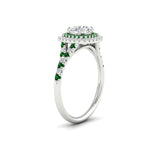 Load image into Gallery viewer, round-cut-spalit-band-double-halo-diamond-engagement-ring-with-emerald-in-FD11142RORGEMGRANGLE3-NL-WG
