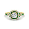Load image into Gallery viewer, round-cut-spalit-band-double-halo-diamond-engagement-ring-with-emerald-in-FD11142RORGEMGRANGLE3-NL-YG
