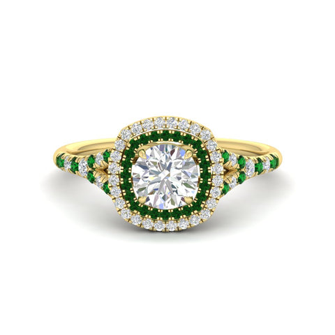 round-cut-spalit-band-double-halo-diamond-engagement-ring-with-emerald-in-FD11142RORGEMGRANGLE3-NL-YG