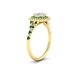 Load image into Gallery viewer, round-cut-spalit-band-double-halo-diamond-engagement-ring-with-emerald-in-FD11142RORGEMGRANGLE3-NL-YG
