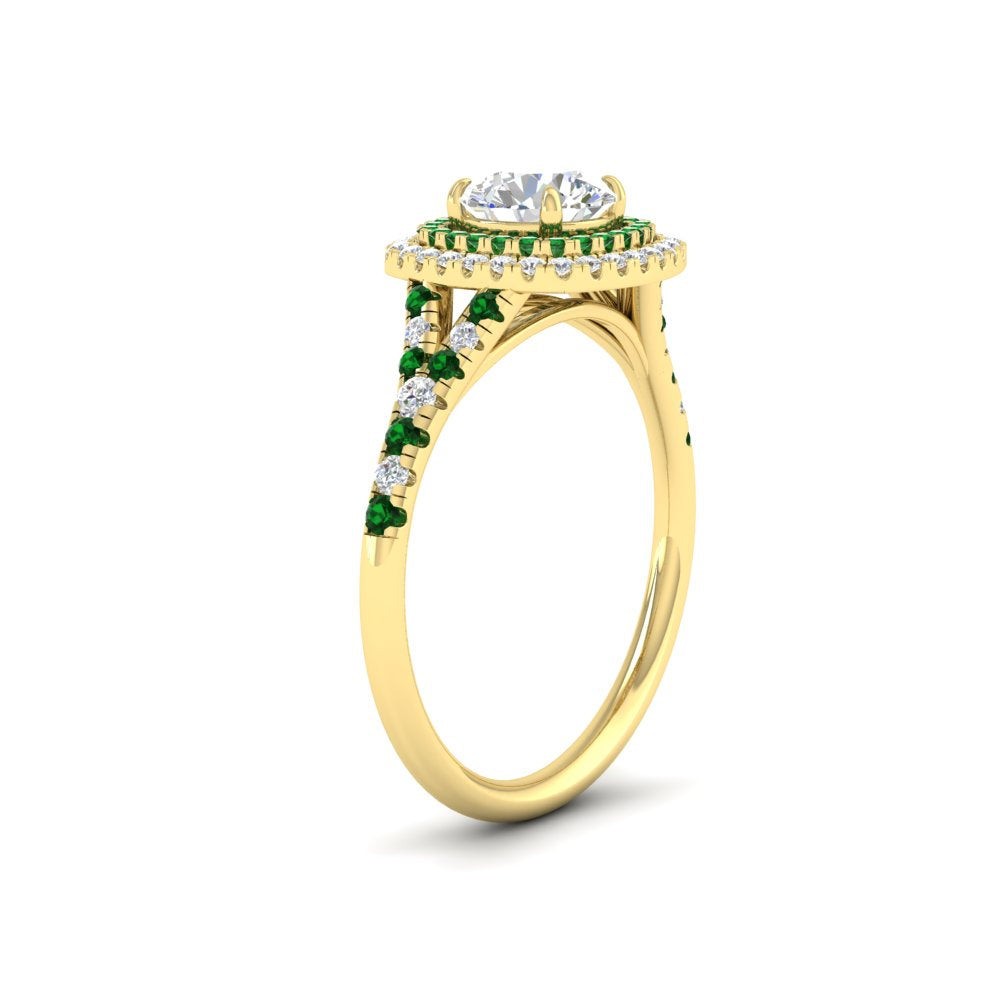 round-cut-spalit-band-double-halo-diamond-engagement-ring-with-emerald-in-FD11142RORGEMGRANGLE3-NL-YG