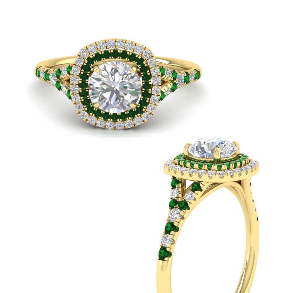 round-cut-spalit-band-double-halo-diamond-engagement-ring-with-emerald-in-FD11142RORGEMGRANGLE3-NL-YG