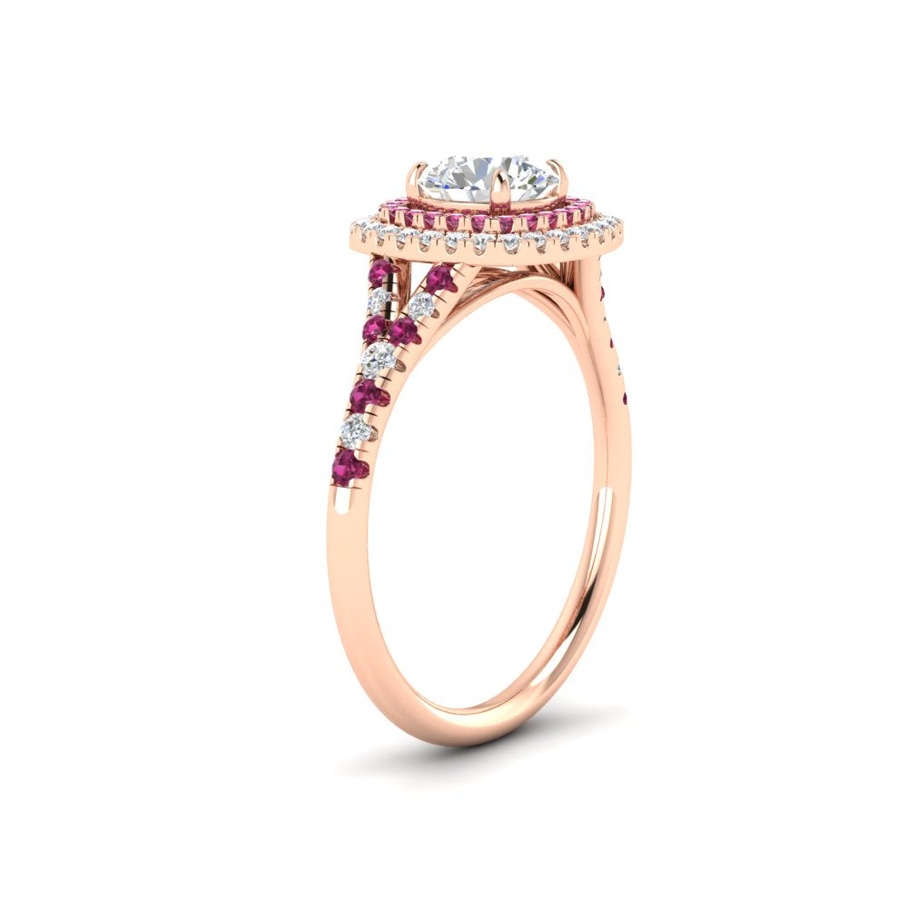 round-cut-spalit-band-double-halo-diamond-engagement-ring-with-pink-sapphire-in-FD11142RORGSADRPIANGLE3-NL-RG