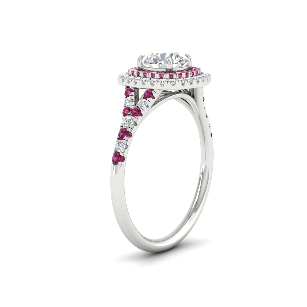round-cut-spalit-band-double-halo-diamond-engagement-ring-with-pink-sapphire-in-FD11142RORGSADRPIANGLE3-NL-WG