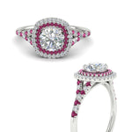 Load image into Gallery viewer, round-cut-spalit-band-double-halo-diamond-engagement-ring-with-pink-sapphire-in-FD11142RORGSADRPIANGLE3-NL-WG

