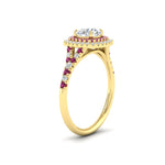 Load image into Gallery viewer, round-cut-spalit-band-double-halo-diamond-engagement-ring-with-pink-sapphire-in-FD11142RORGSADRPIANGLE3-NL-YG
