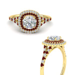 Load image into Gallery viewer, round-cut-spalit-band-double-halo-diamond-engagement-ring-with-ruby-in-FD11142RORGRUDRANGLE3-NL-YG
