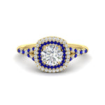 Load image into Gallery viewer, round-cut-spalit-band-double-halo-diamond-engagement-ring-with-sapphire-in-FD11142RORGSABLANGLE3-NL-YG
