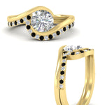 Load image into Gallery viewer, round-cut-swirl-black-diamond-wedding-band-set-in-yellow-gold-fdens7806rogblackangle3-nl-yg.jpg?v=1759906354