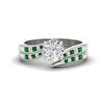 Load image into Gallery viewer, round-cut-swirl-channel-diamond-bridal-set-with-emerald-in-white-gold-FDENS4028ROGEMGR-NL-WG.jpg
