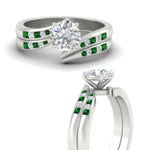 Load image into Gallery viewer, round-cut-swirl-channel-diamond-bridal-set-with-emerald-in-white-gold-FDENS4028ROGEMGR-NL-WG.jpg
