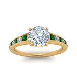 Load image into Gallery viewer, round-cut-swirl-engraved-channel-accent-diamond-engagement-ring-with-emerald-in-FD122866RORGEMGR-NL-YG
