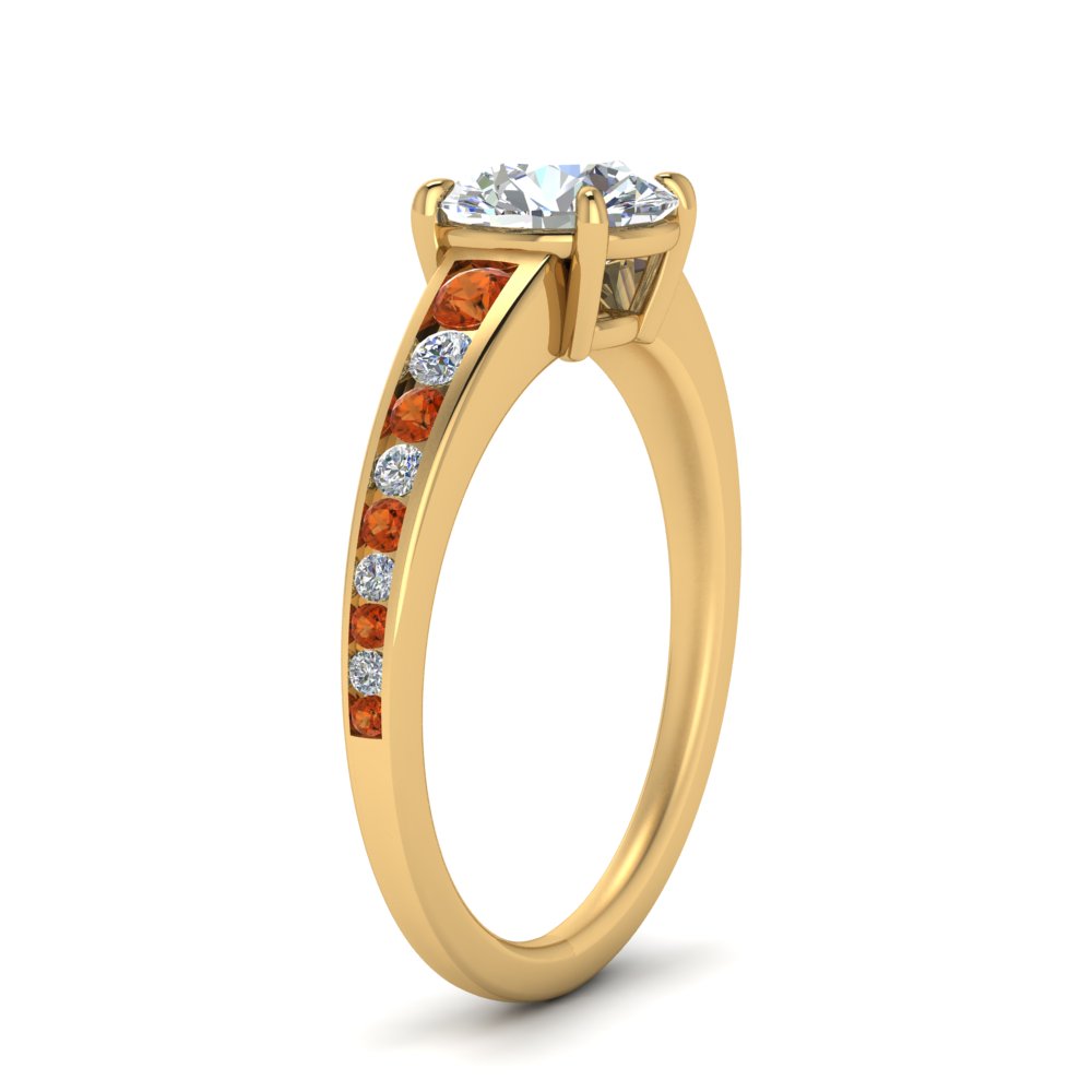 round-cut-swirl-engraved-channel-accent-diamond-engagement-ring-with-orange-sapphire-in-FD122866RORGSAOR-NL-YG