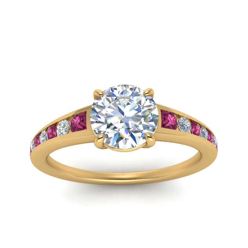 round-cut-swirl-engraved-channel-accent-diamond-engagement-ring-with-pink-sapphire-in-FD122866RORGSADRPI-NL-YG