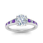 Load image into Gallery viewer, round-cut-swirl-engraved-channel-accent-diamond-engagement-ring-with-purple-topaz-in-FD122866RORGVITO-NL-WG
