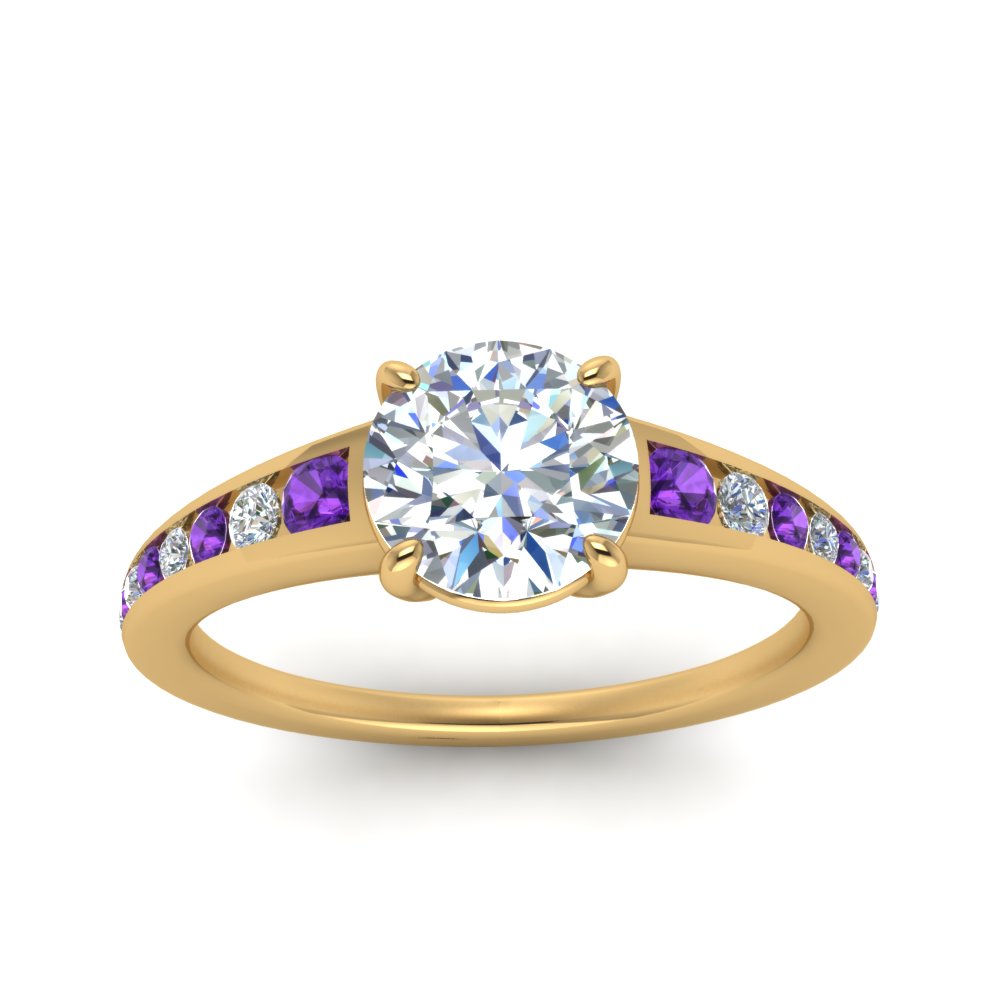 round-cut-swirl-engraved-channel-accent-diamond-engagement-ring-with-purple-topaz-in-FD122866RORGVITO-NL-YG
