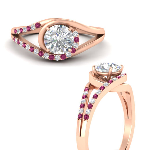 Round Cut Swirl Split Engagement Ring