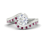 Load image into Gallery viewer, round-cut-swirl-pink-sapphire-wedding-band-set-in-white-gold-fdens7806rogsadrpi-nl-wg.jpg?v=1759906354