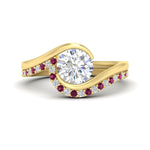 Load image into Gallery viewer, round-cut-swirl-pink-sapphire-wedding-band-set-in-yellow-gold-fdens7806rogsadrpi-nl-yg.jpg?v=1759906353