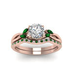 Load image into Gallery viewer, round-cut-twisted-diamond-bridal-set-with-emerald-in-14K-rose-gold-FD8300ROGEMGR-NL-RG.jpg
