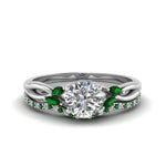 Load image into Gallery viewer, round-cut-twisted-diamond-bridal-set-with-emerald-in-14K-white-gold-FD8300ROGEMGR-NL-WG.jpg
