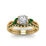 Load image into Gallery viewer, round-cut-twisted-diamond-bridal-set-with-emerald-in-14K-yellow-gold-FD8300ROGEMGR-NL-YG.jpg
