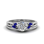 Load image into Gallery viewer, round-cut-twisted-diamond-ring-with-matching-curved-band-with-blue-sapphire-in-14K-white-gold-FD8300ROGSABL-NL-WG.jpg
